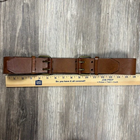 Ann Taylor LOFT Brown Genuine Leather Double Buckle Wide Waist Belt Y2K Classic - Picture 5 of 7